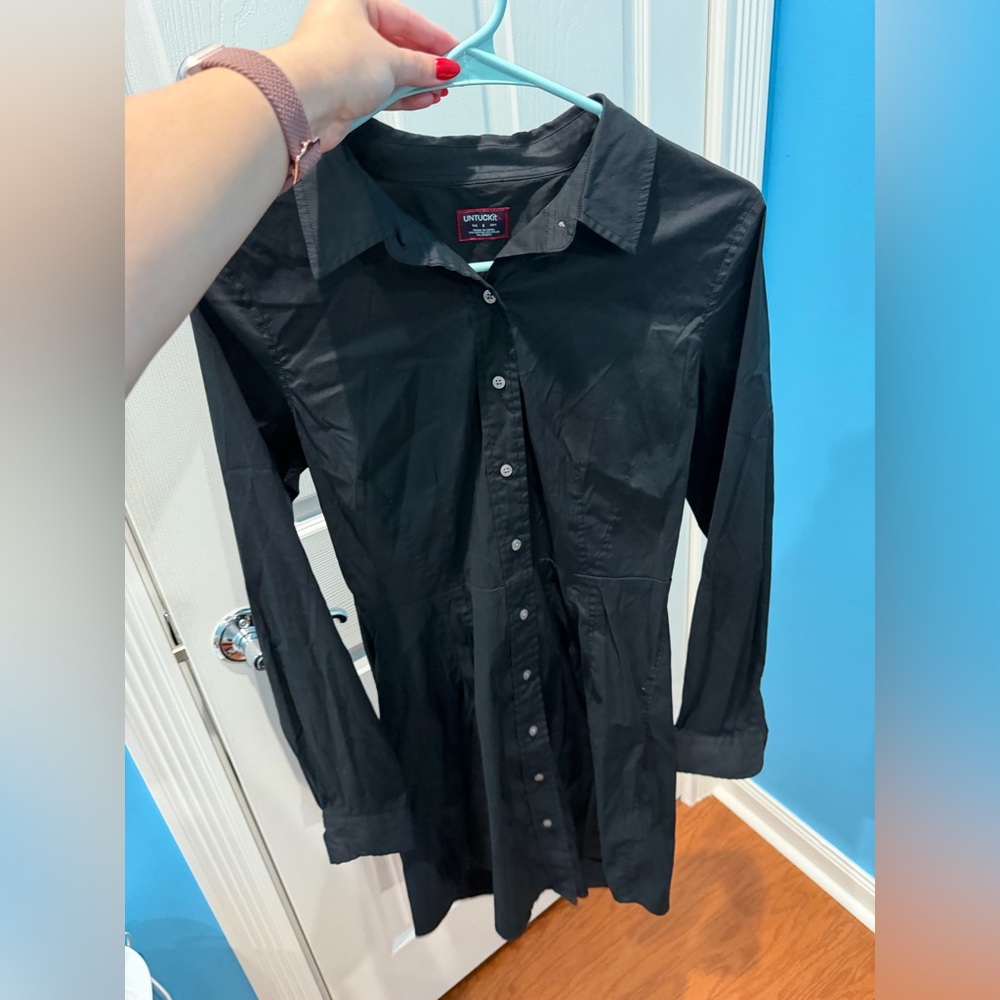Untuckit black long sleeve button down dress